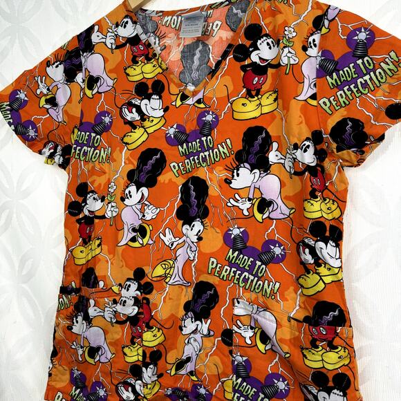 Disney's Bride of Mickenstein Halloween Orange Minnie & Mickey Scrub - Picture 2 of 5
